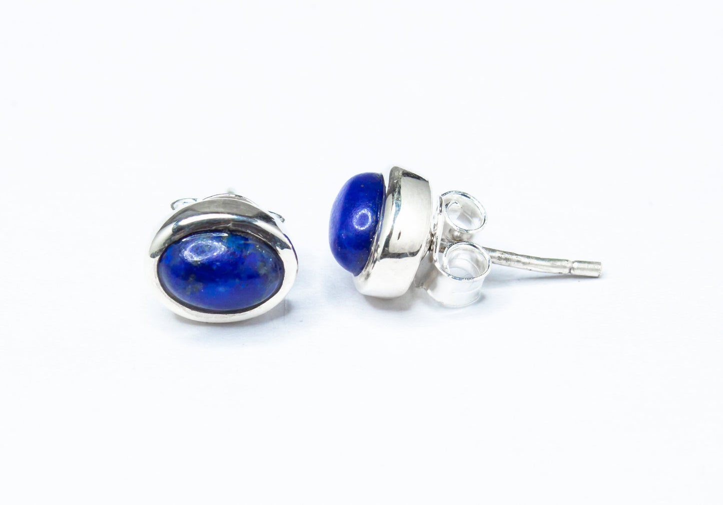 Oval Blue Lapis Gemstone SOLID 925 Sterling Silver Stud Earrings, Simple Blue Stud Earrings, Sagittarius Zodiac Birthstone, Australia, Zorbajewellers
