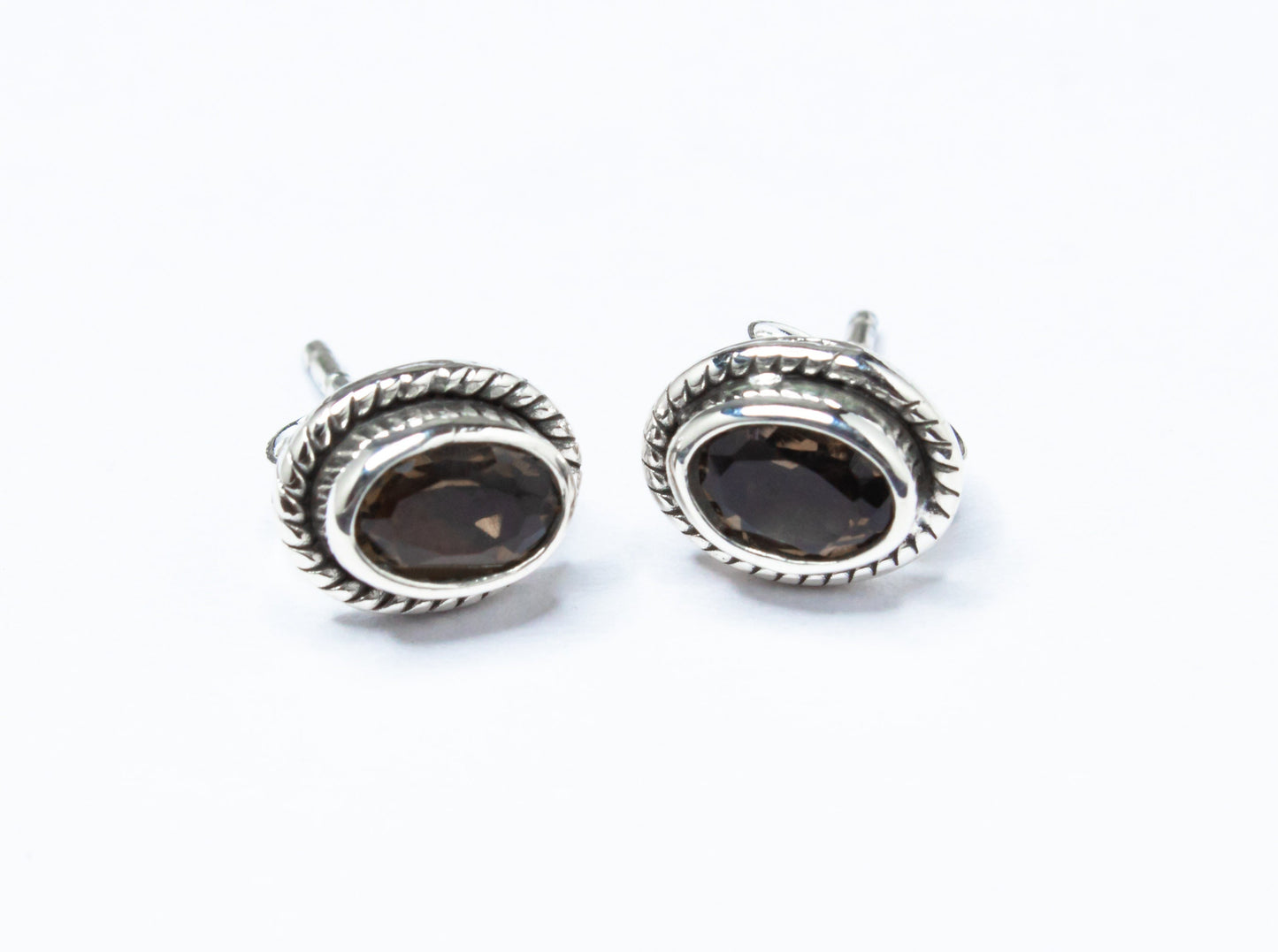 Genuine Oval Shaped Natural Brown Smoky Quartz Sterling Silver Stud Earrings, Bohemian design, Clear brown, Australia, Zorbajewellers