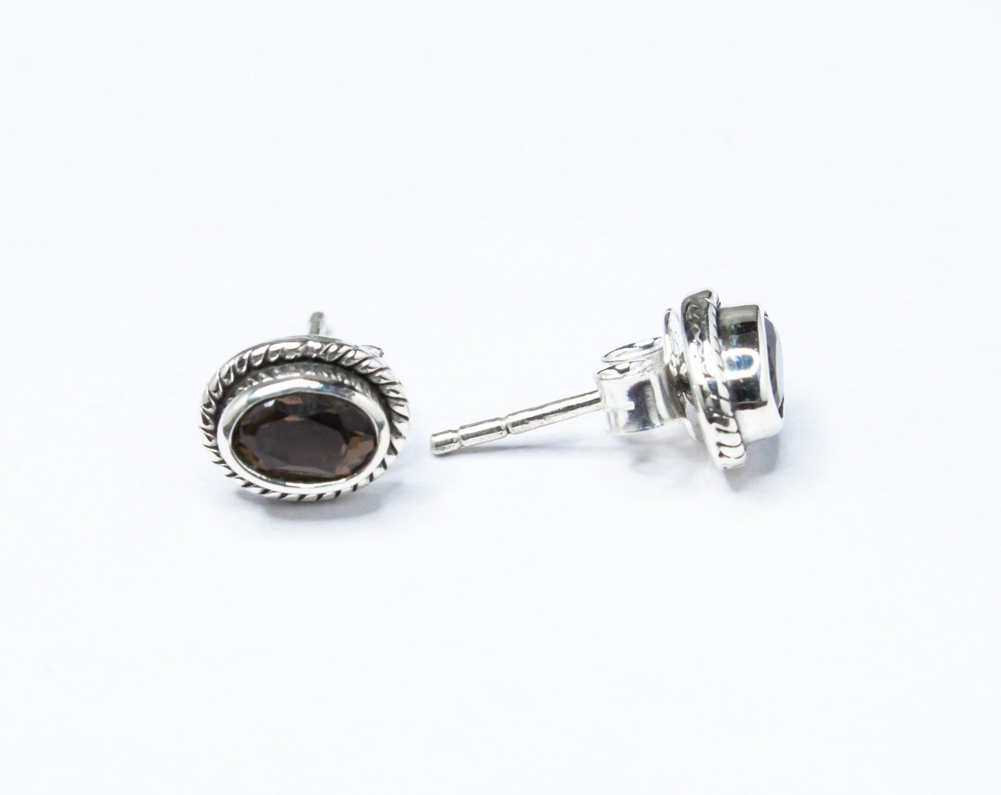 Genuine Oval Shaped Natural Brown Smoky Quartz Sterling Silver Stud Earrings, Bohemian design, Clear brown, Australia, Zorbajewellers