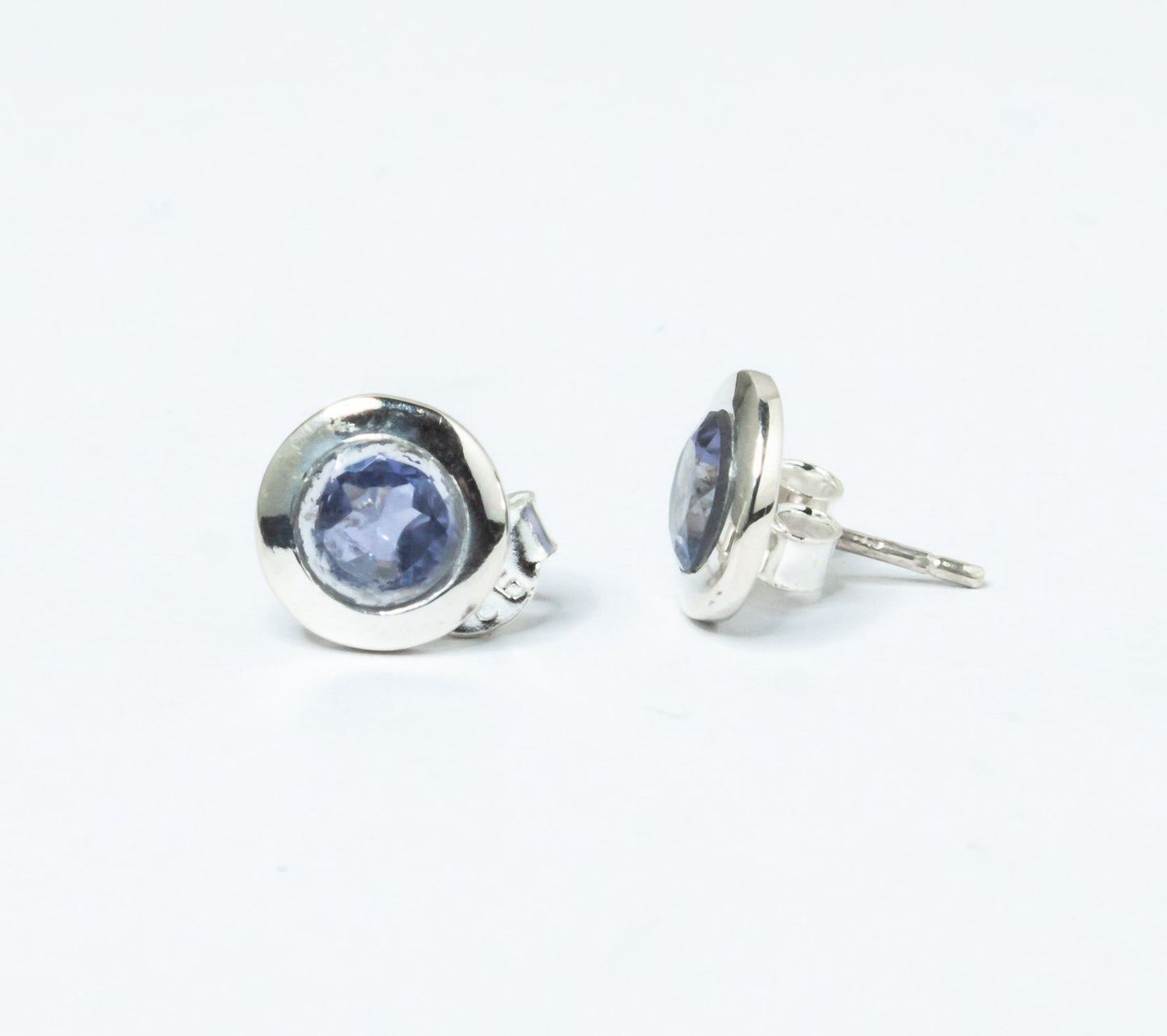 Genuine Iolite Round Cut Gems Solid 925 Sterling SILVER Round Stud Earrings, Sagittarius & Taurus Zodiac, September Birthstone, Australia, Zorbajewellers