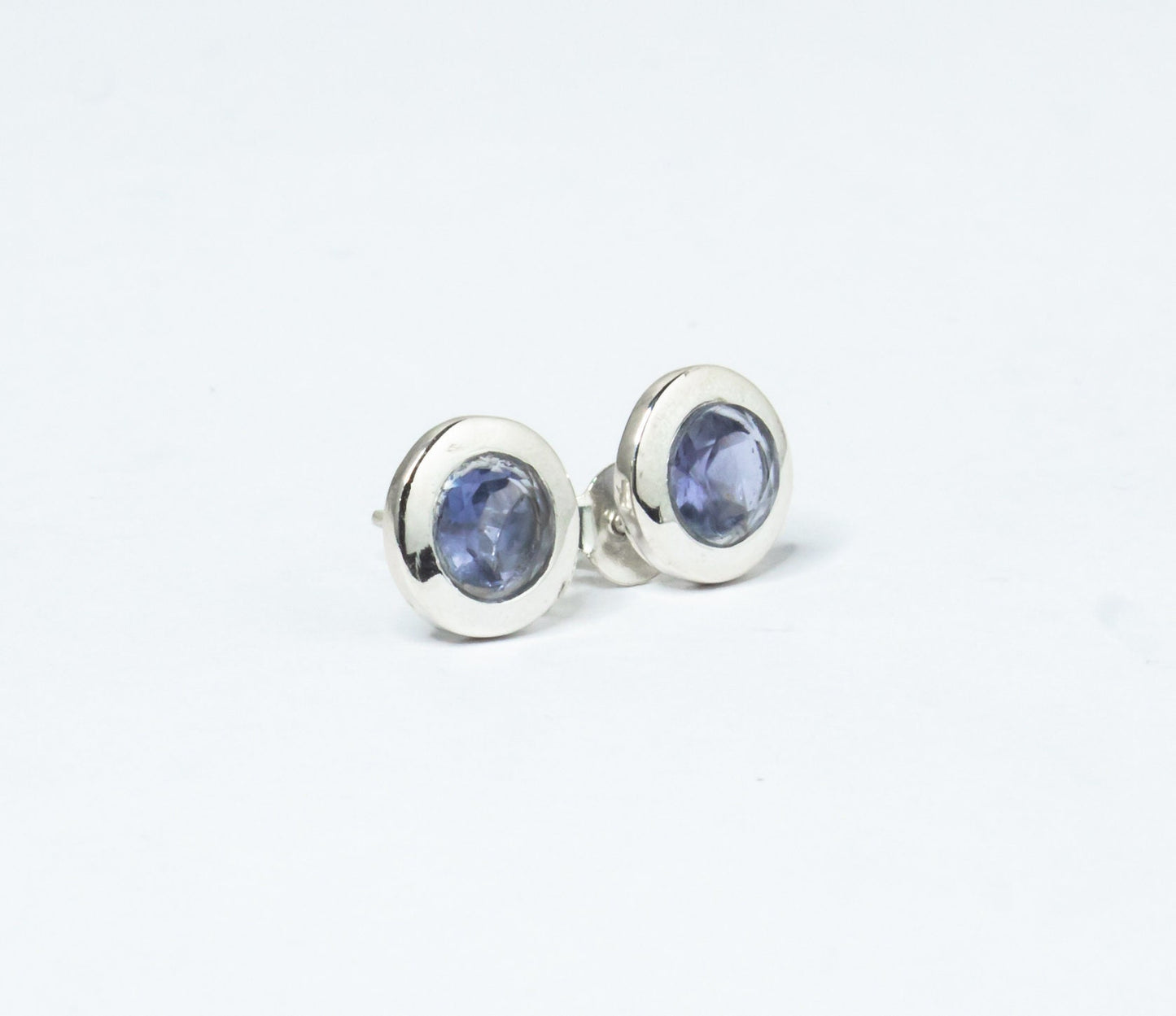 Genuine Iolite Round Cut Gems Solid 925 Sterling SILVER Round Stud Earrings, Sagittarius & Taurus Zodiac, September Birthstone, Australia, Zorbajewellers