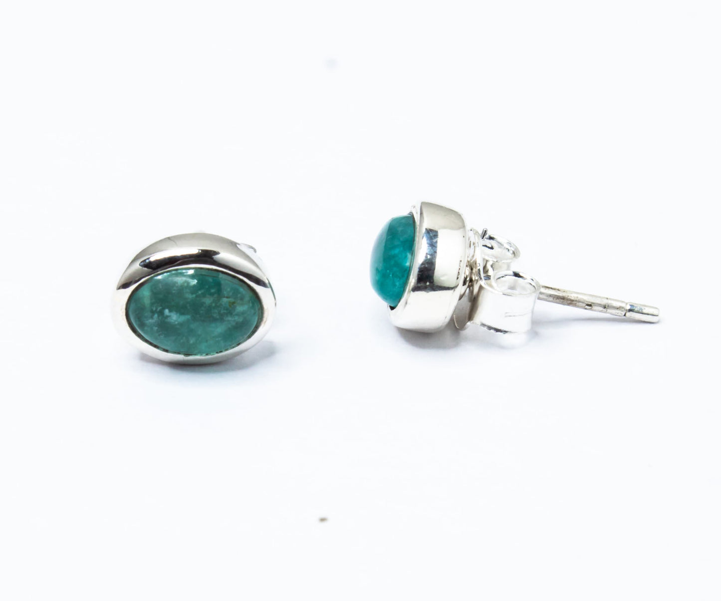 Genuine Green APATITE Gems Solid 925 Sterling Silver Minimalist Stud Earrings, Oval Sterling Silver Stud, May Birthstone Gift, Australia, Zorbajewellers