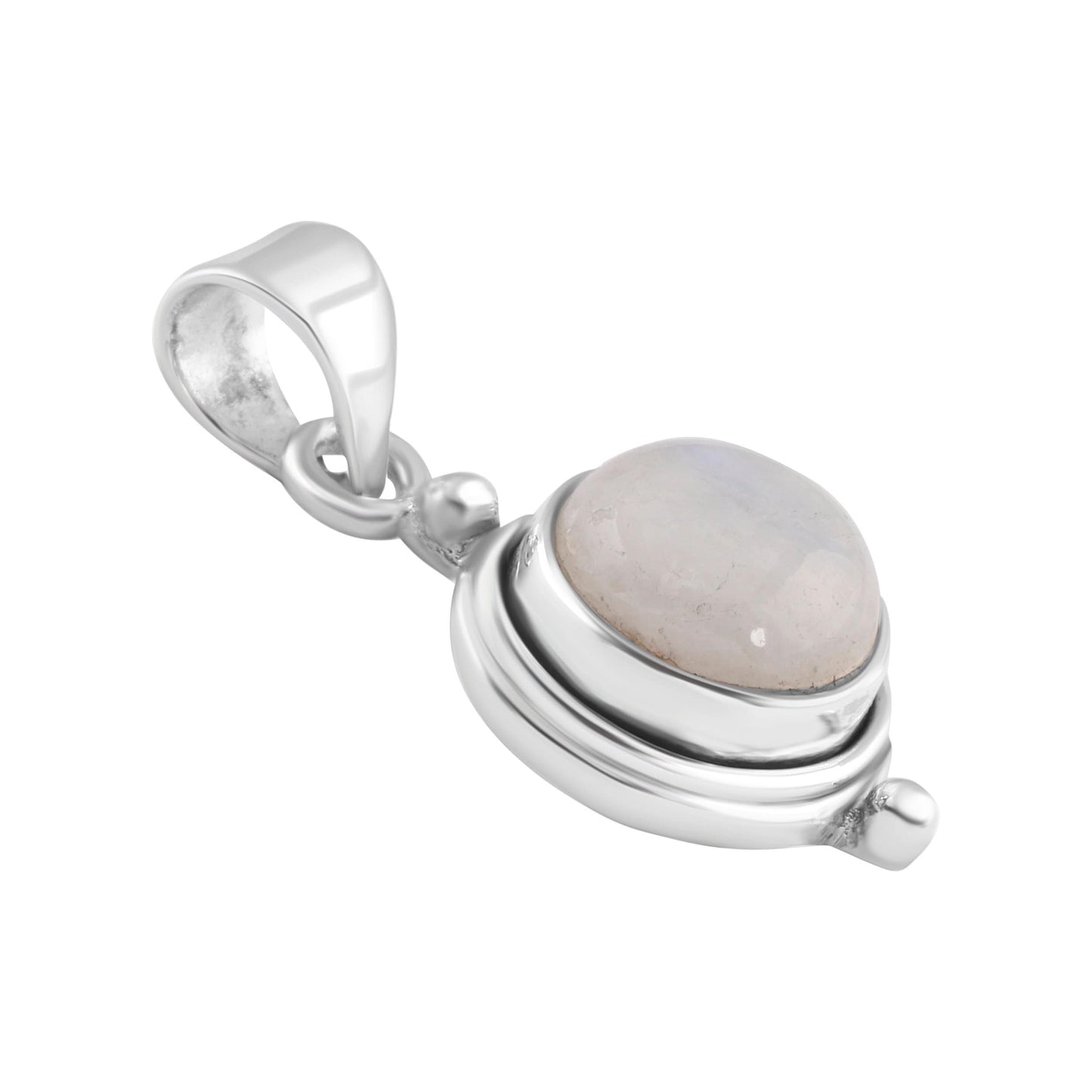 White Moonstone Gemstone Round Shaped Solid Sterling Silver Minimalist Necklace Pendant, Cancer Zodiac Birthstone, Australia, Zorbajewellers