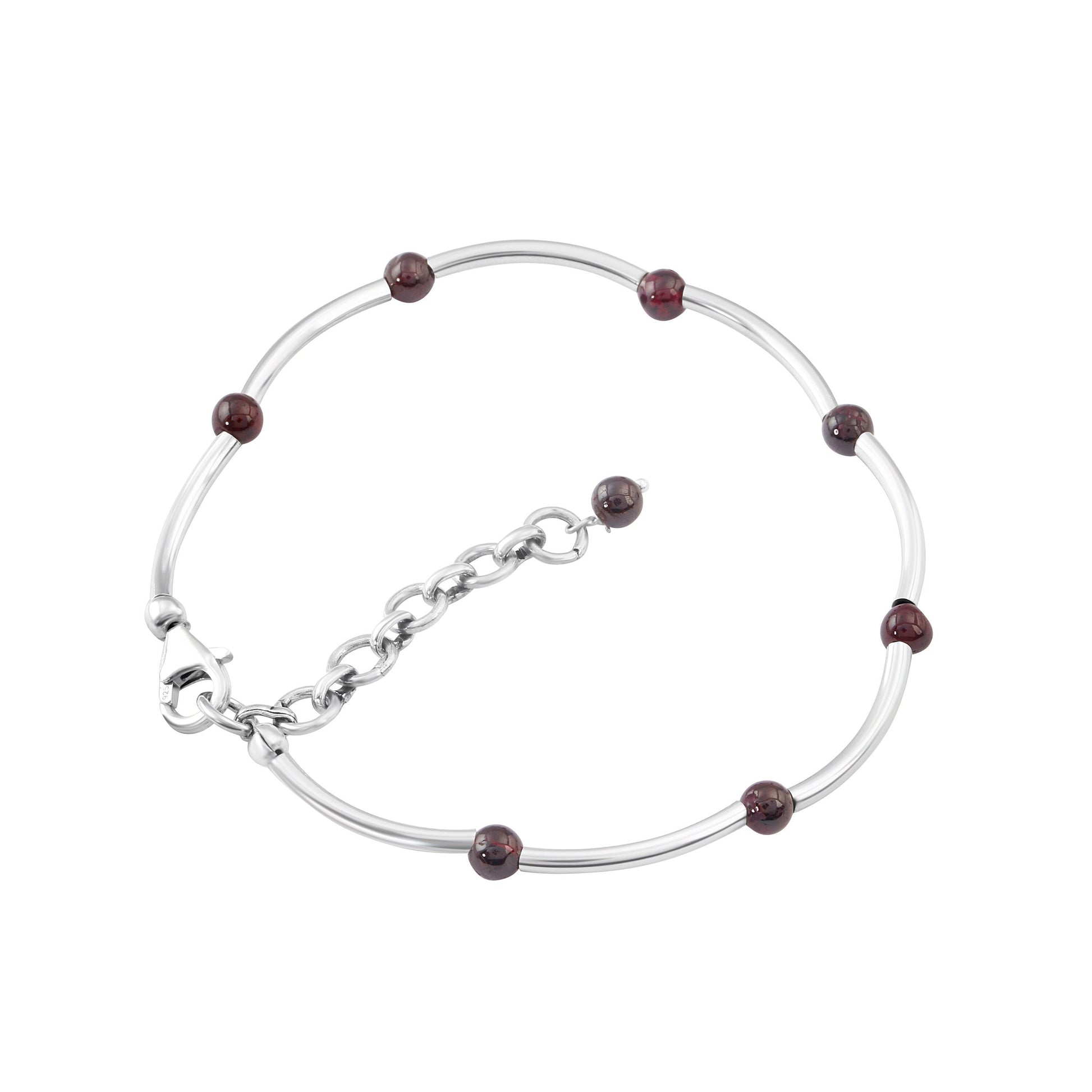 Genuine Red Garnet Beautiful Gemstones 925 SILVER Tubes Bracelet Anklet, Capricorn Zodiac January Birthstone, Australia, Zorbajewellers