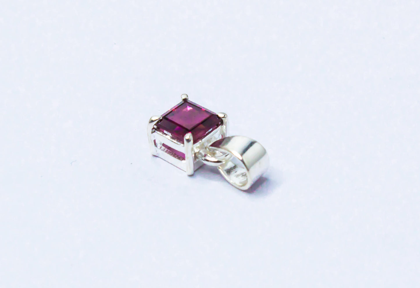 Beautifully Cut-Stone Square Shaped Red Garnet Solid 925 Silver Prong Edge Pendant, Capricorn Zodiac January Birthstone, Australia, Zorbajewellers