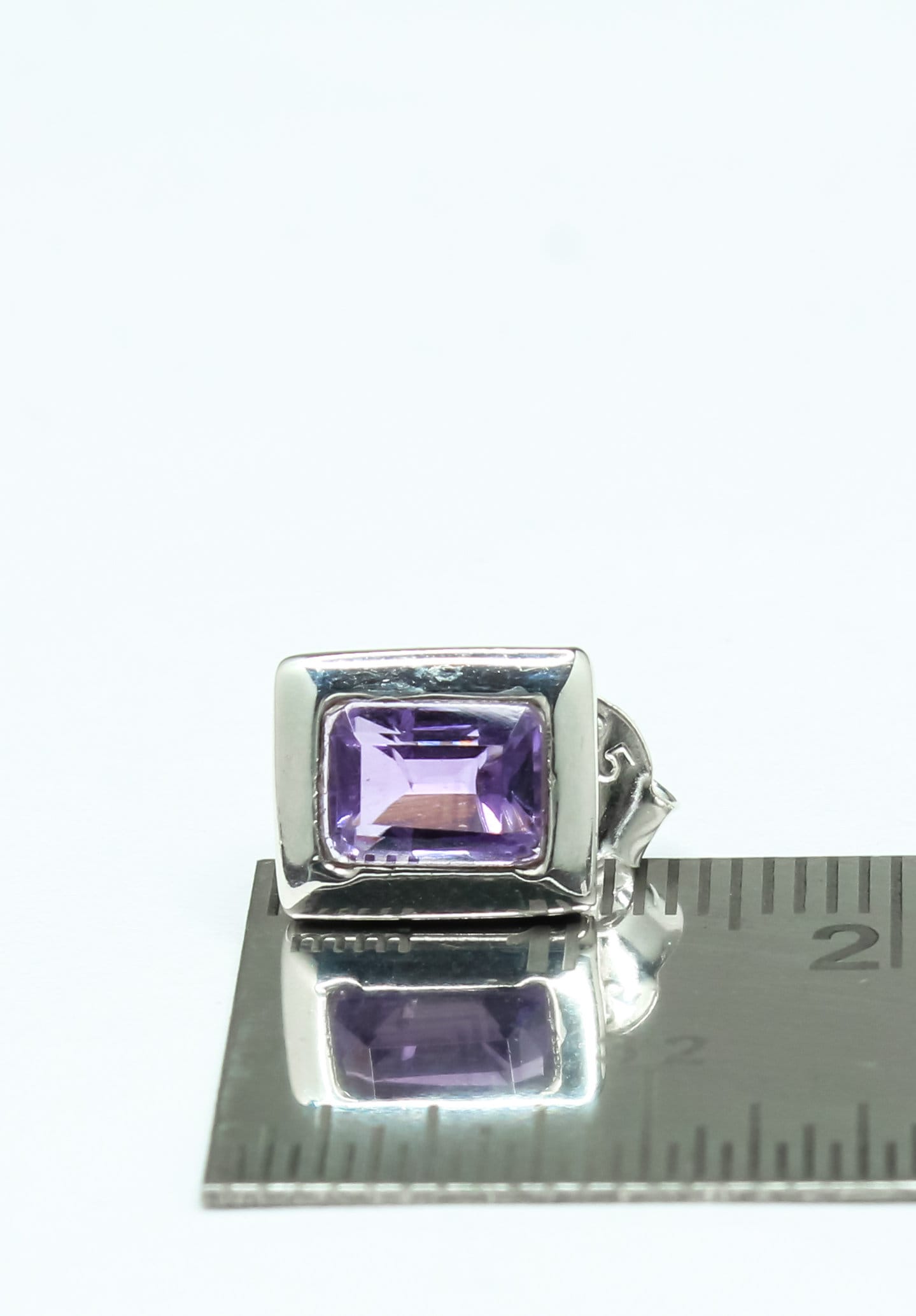 Rectangle AMETHYST 925 Silver Aquarius Zodiac Birthstone Studs