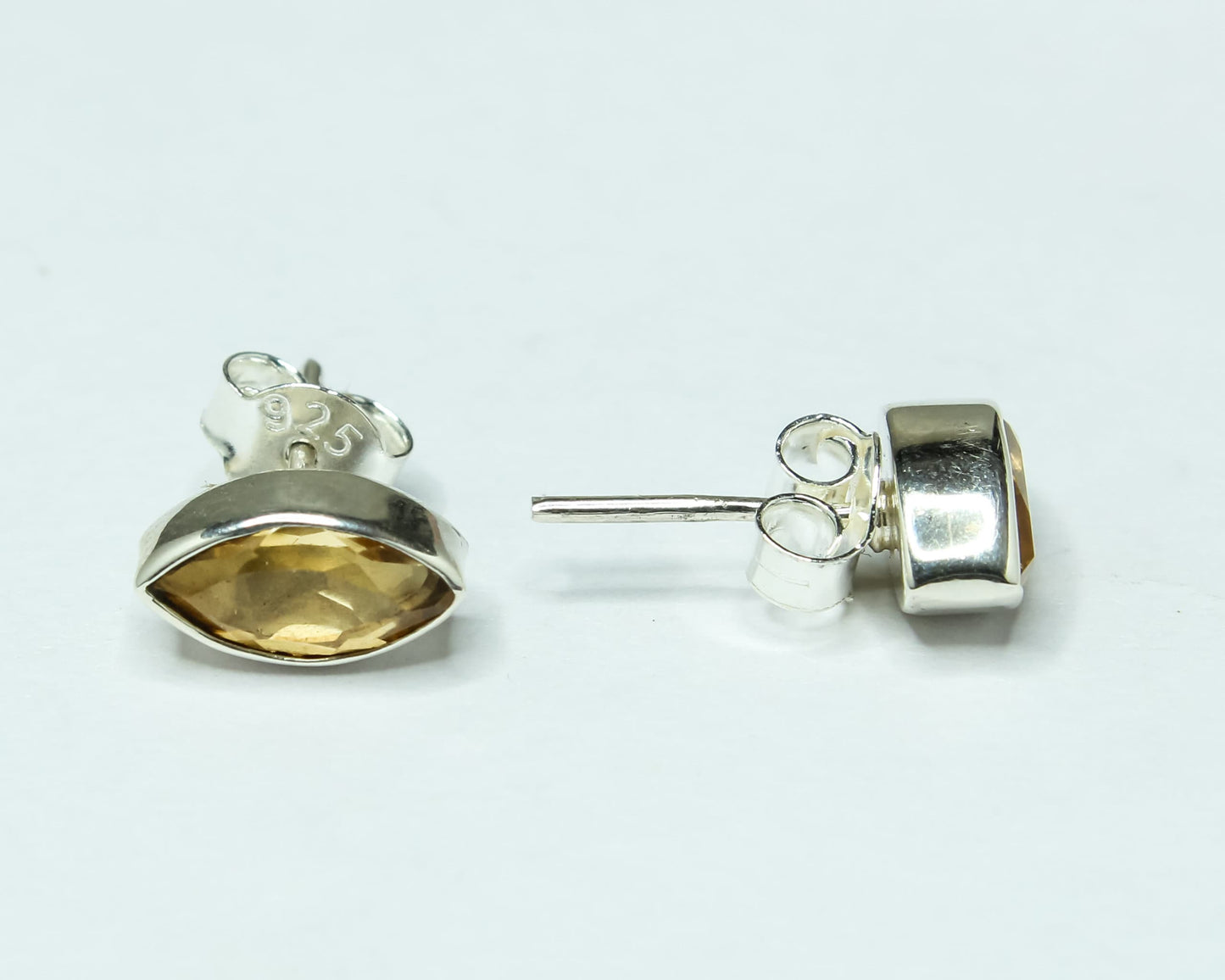 Marquise Shaped Genuine Citrine Minimalistic 925 Silver Solid Stud Earrings