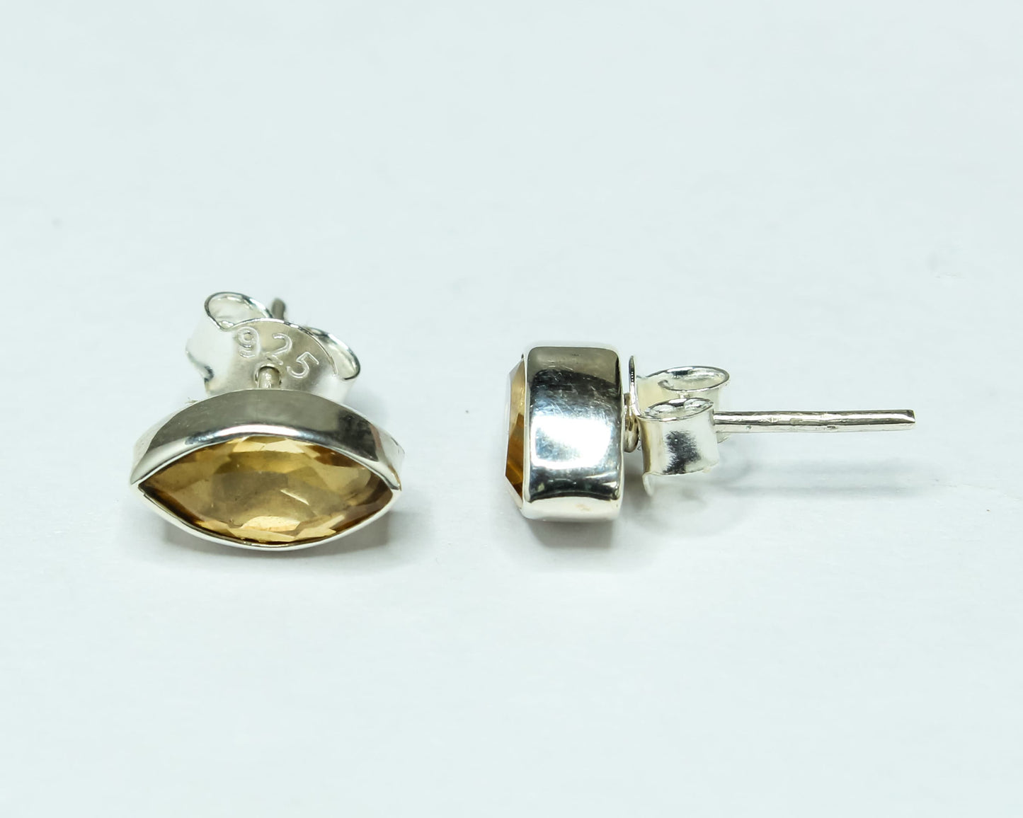 Marquise Shaped Genuine Citrine Minimalistic 925 Silver Solid Stud Earrings