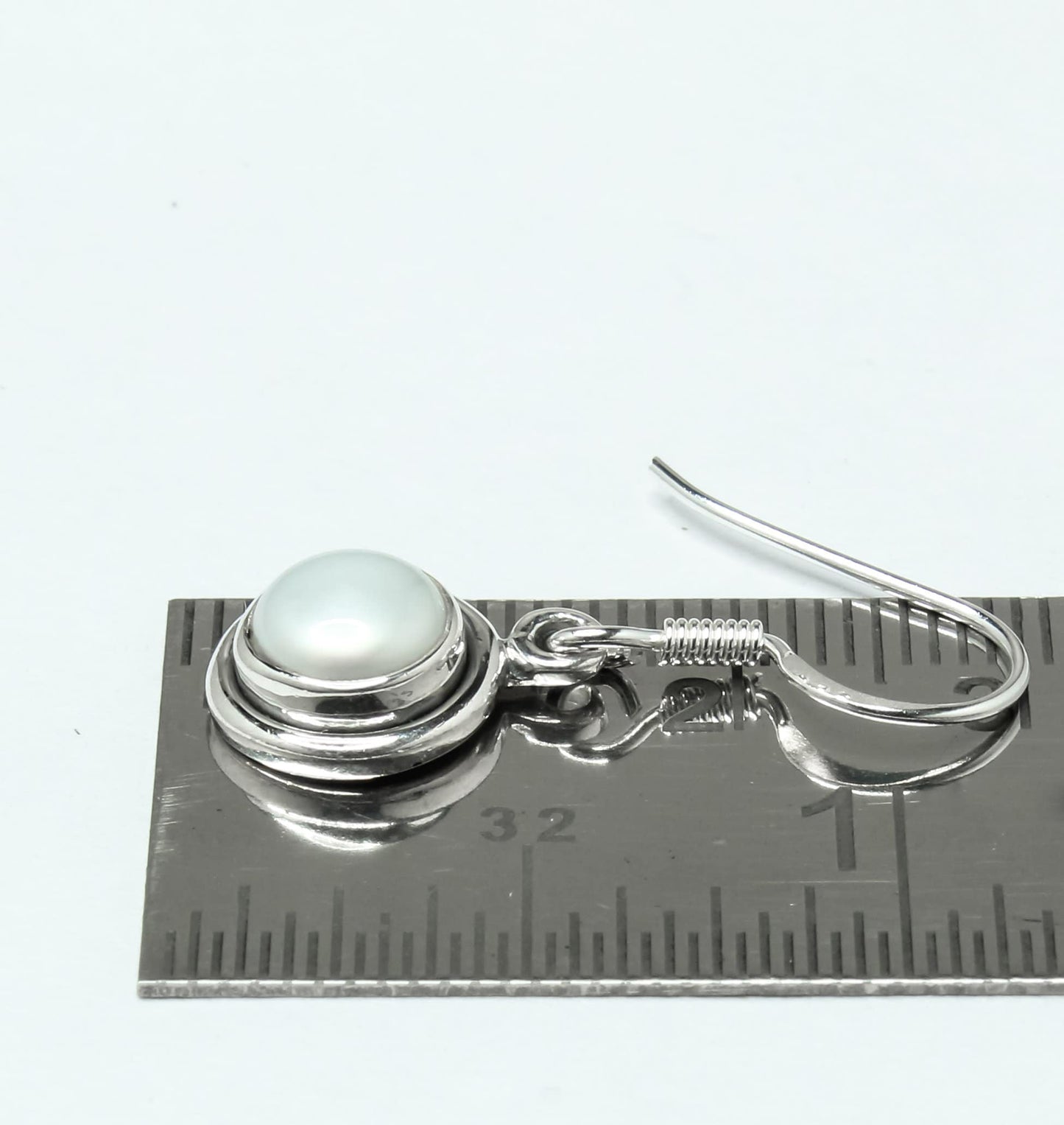 Round PEARL Gems Solid 925 SILVER Minimalist White Drop Earrings