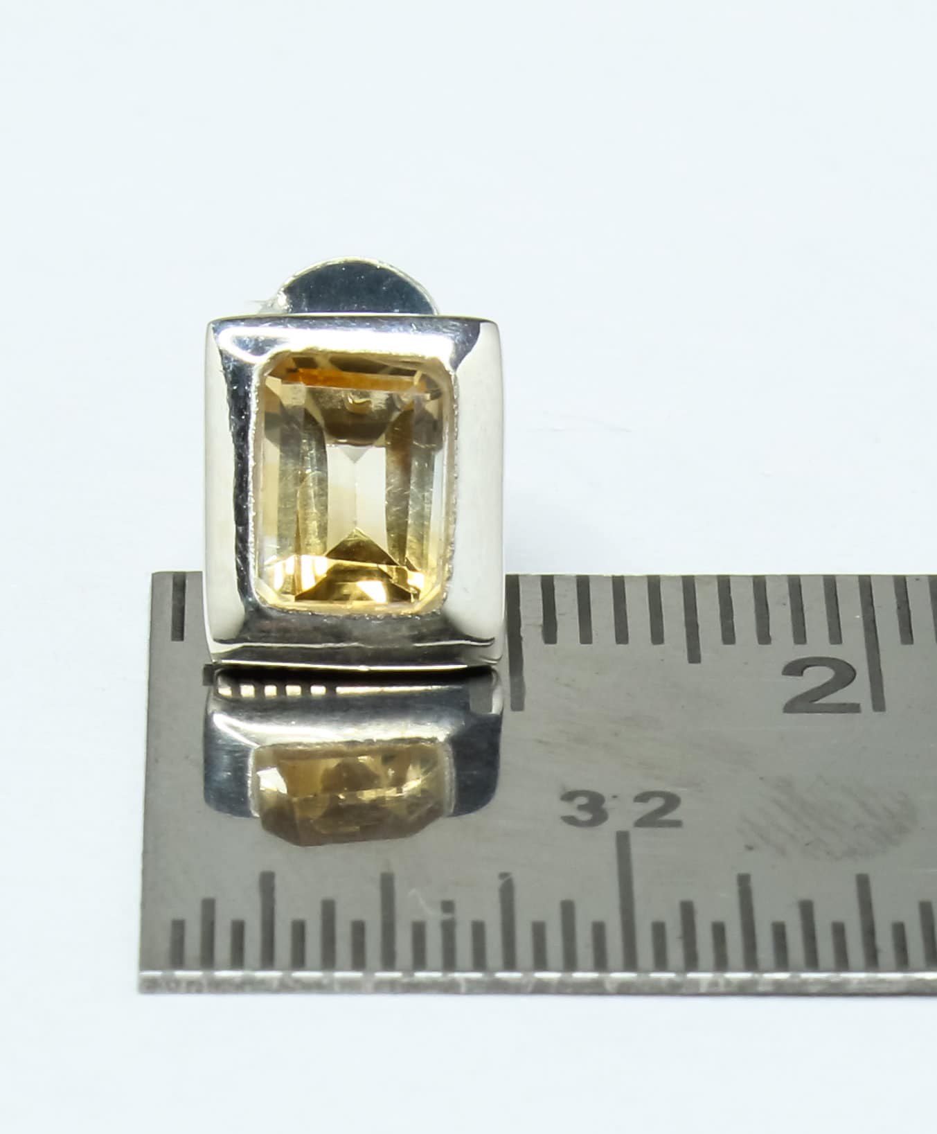 Rectangular Genuine Citrine Minimalistic 925 Silver Solid Stud Earrings