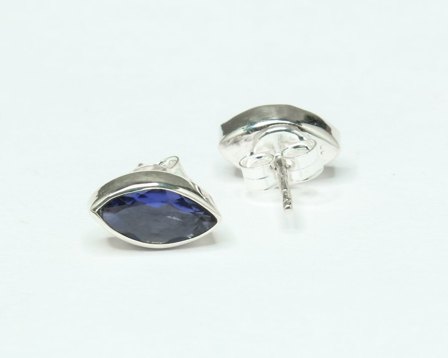 Leaf Shaped Genuine Iolite Gems Solid 925 Oxidized SILVER Stud Earrings