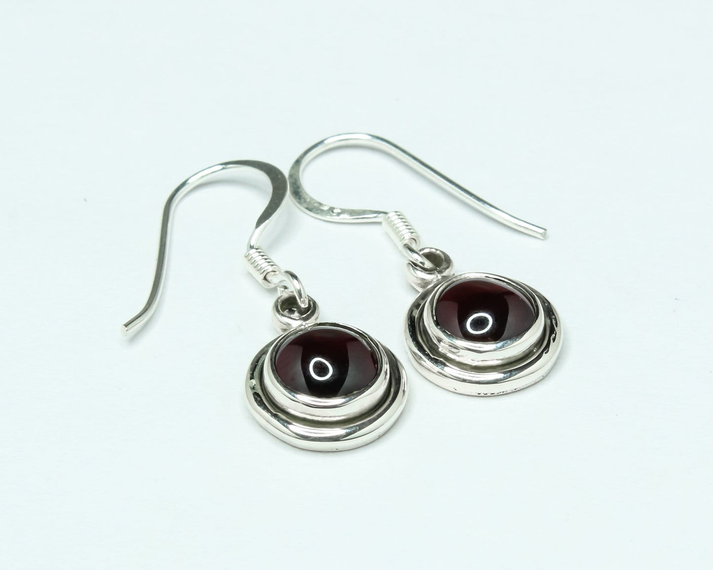 Round Minimalist Red GARNET 925 Sterling Silver Minimalistic Drop Earrings