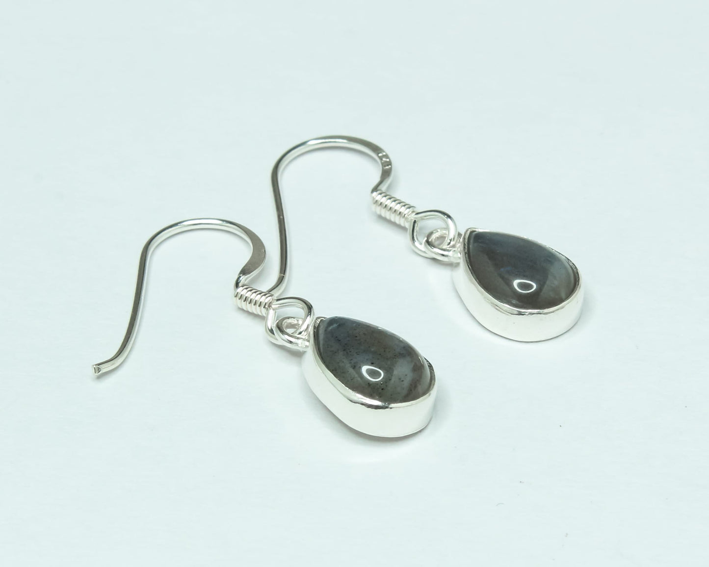 Pear/Teardrop Gray LABRADORITE Gems Silver Minimalistic Drop Earrings