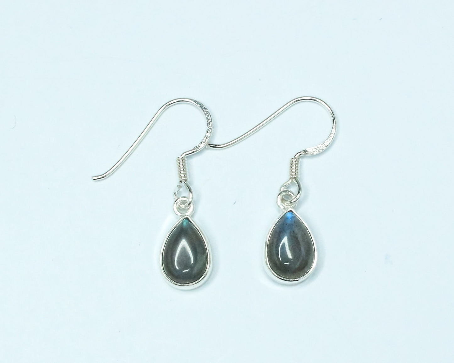 Pear/Teardrop Gray LABRADORITE Gems Silver Minimalistic Drop Earrings