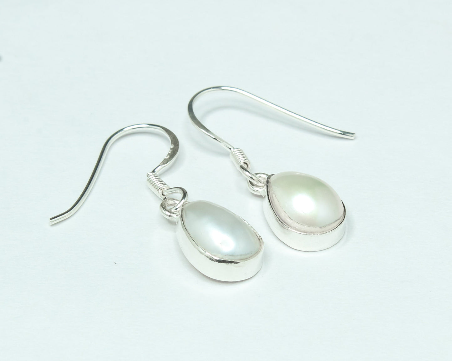 Pear/Teardrop PEARL Gems Solid 925 SILVER Minimalist White Drop Earrings
