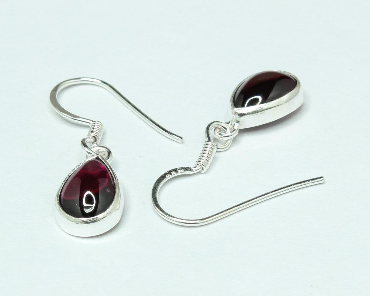 Pear/Teardrop Shaped Red GARNET Sterling Silver Simple Drop Earrings