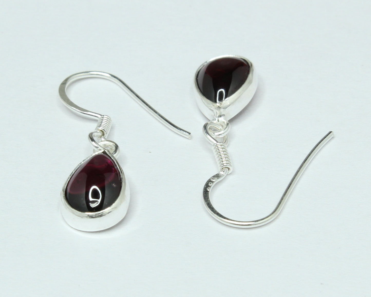 Pear/Teardrop Shaped Red GARNET Sterling Silver Simple Drop Earrings