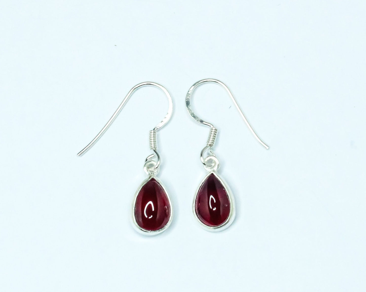 Pear/Teardrop Shaped Red GARNET Sterling Silver Simple Drop Earrings