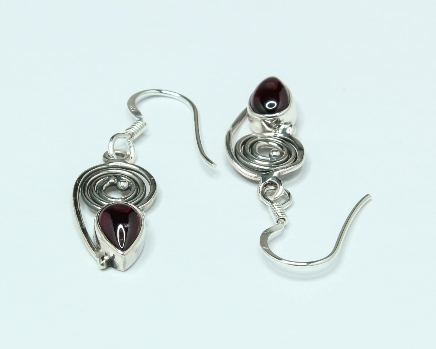 Pear/Teardrop Shaped Red GARNET Sterling Silver Bohemian Drop Earrings