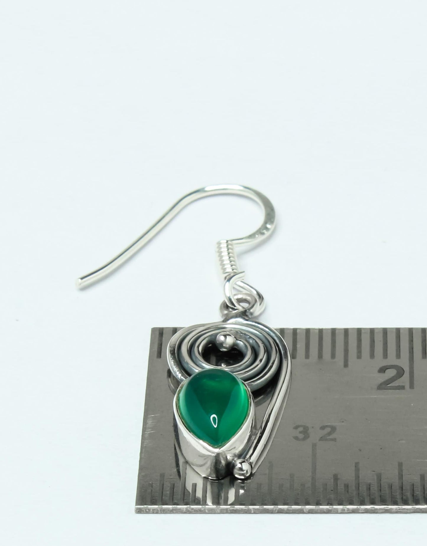 Pear/Teardrop GREEN ONYX Gems Solid 925 SILVER Bohemian Drop Earrings