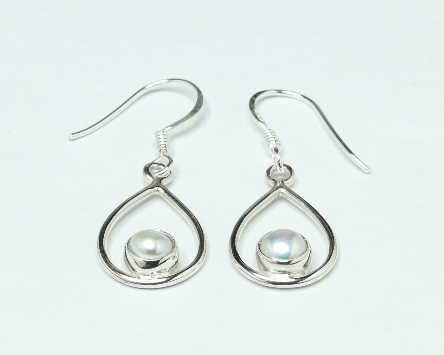Pear/Teardrop PEARL Gems Solid 925 SILVER Minimalist White Drop Earrings