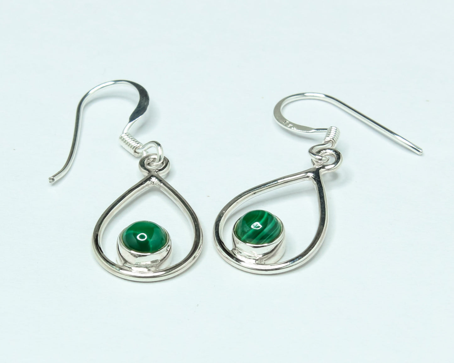 Pear/Teardrop Green Malachite Textured Gemstone 925 Silver Drop Earrings