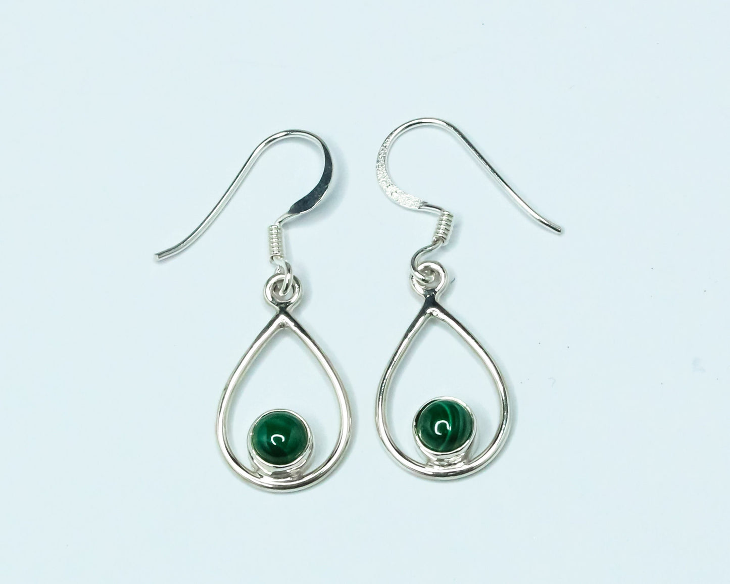 Pear/Teardrop Green Malachite Textured Gemstone 925 Silver Drop Earrings
