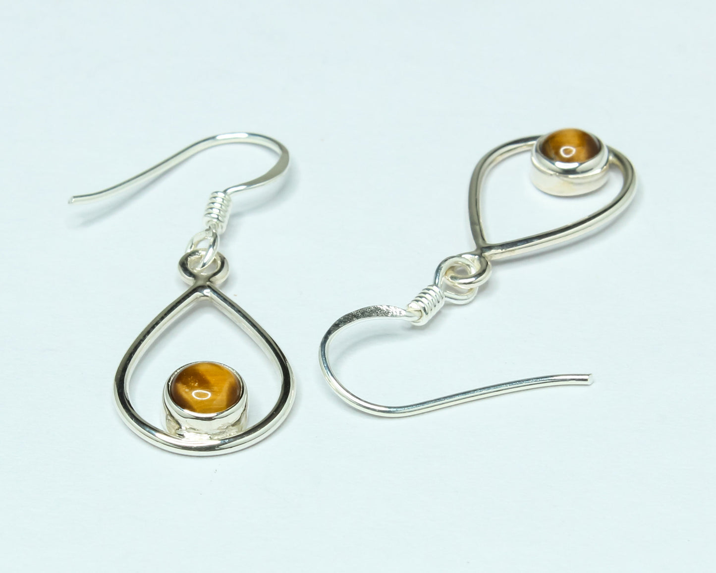 Pear/Teardrop Shaped TIGER'S EYE Gems 925 SILVER Simple Drop Earrings
