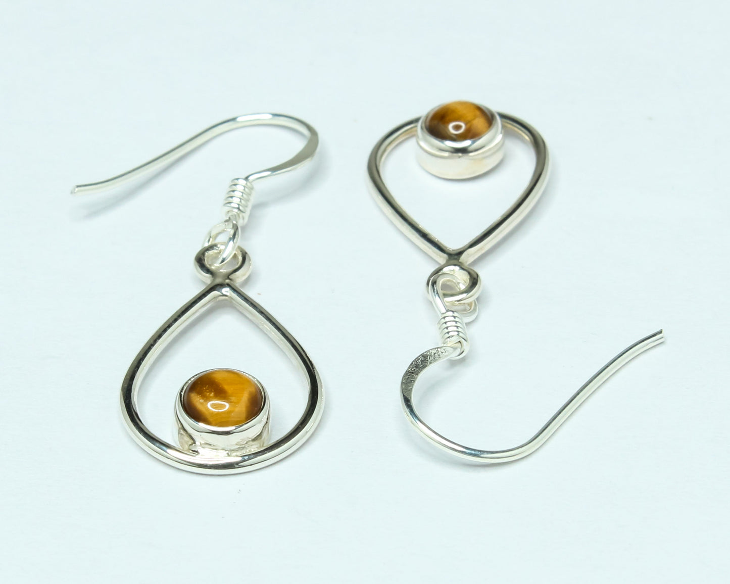 Pear/Teardrop Shaped TIGER'S EYE Gems 925 SILVER Simple Drop Earrings