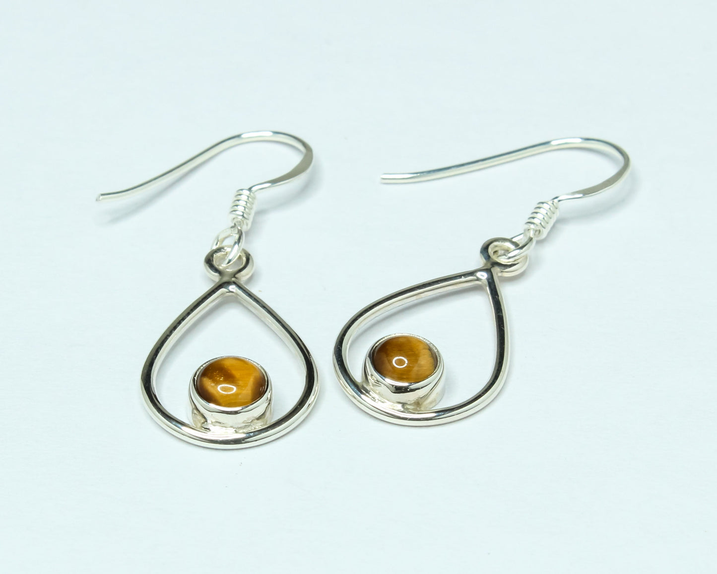 Pear/Teardrop Shaped TIGER'S EYE Gems 925 SILVER Simple Drop Earrings