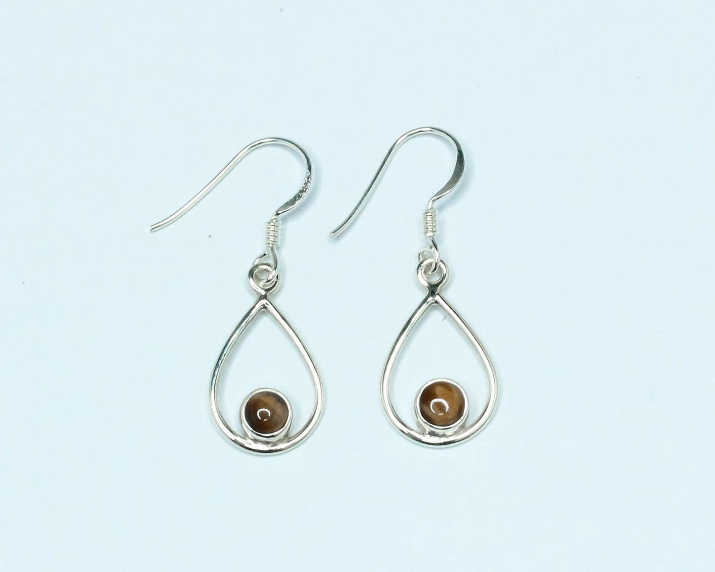Pear/Teardrop Shaped TIGER'S EYE Gems 925 SILVER Simple Drop Earrings