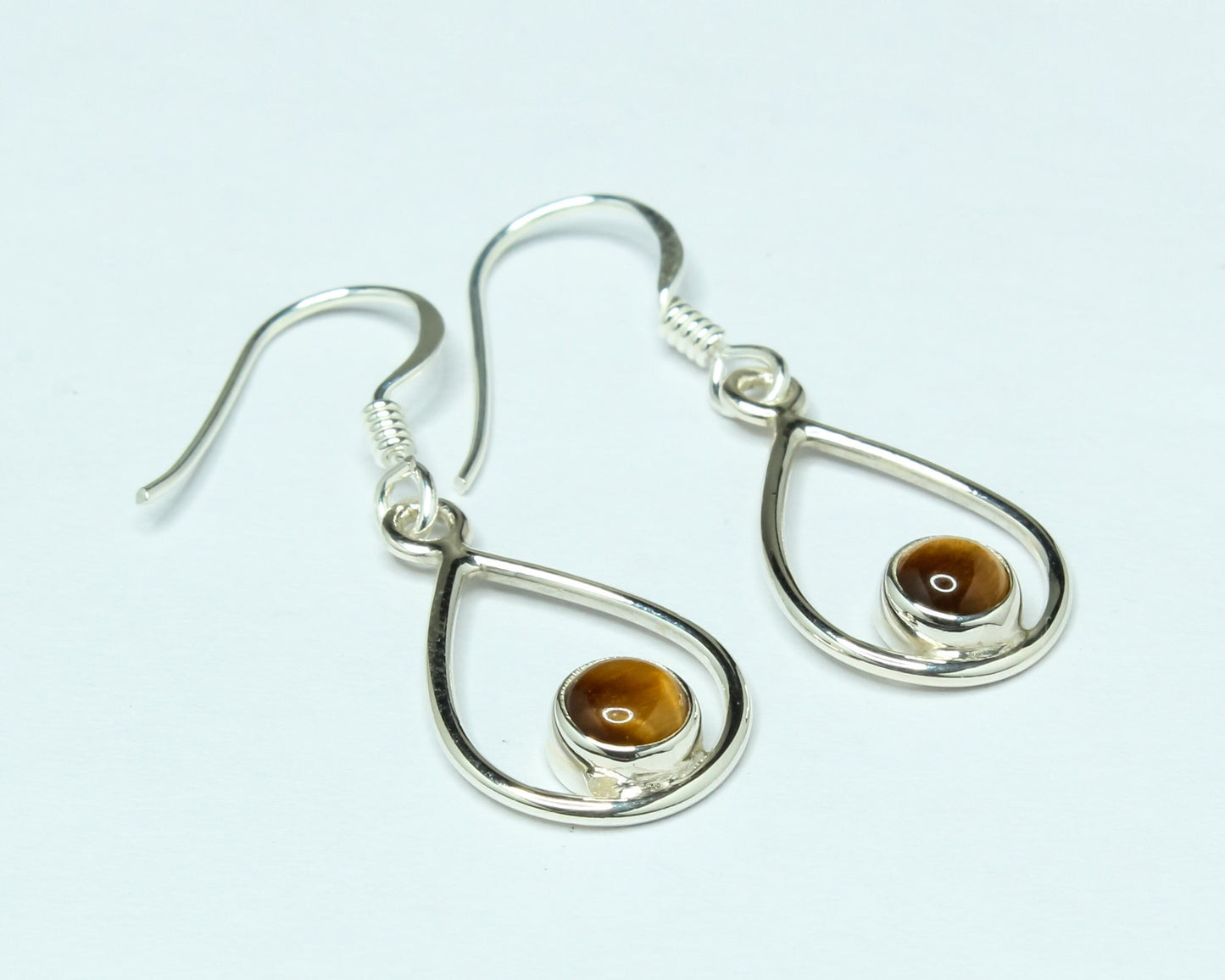 Pear/Teardrop Shaped TIGER'S EYE Gems 925 SILVER Simple Drop Earrings