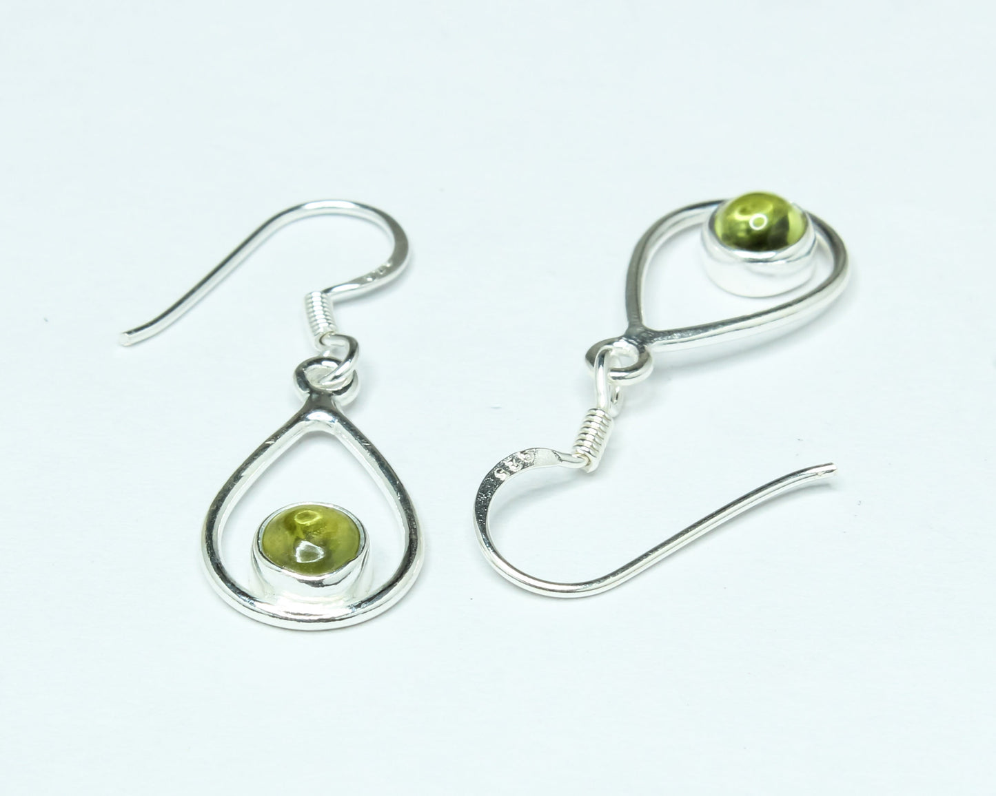 Pear/Teardrop Green PERIDOT Gems Sterling SILVER Simple Drop Earrings