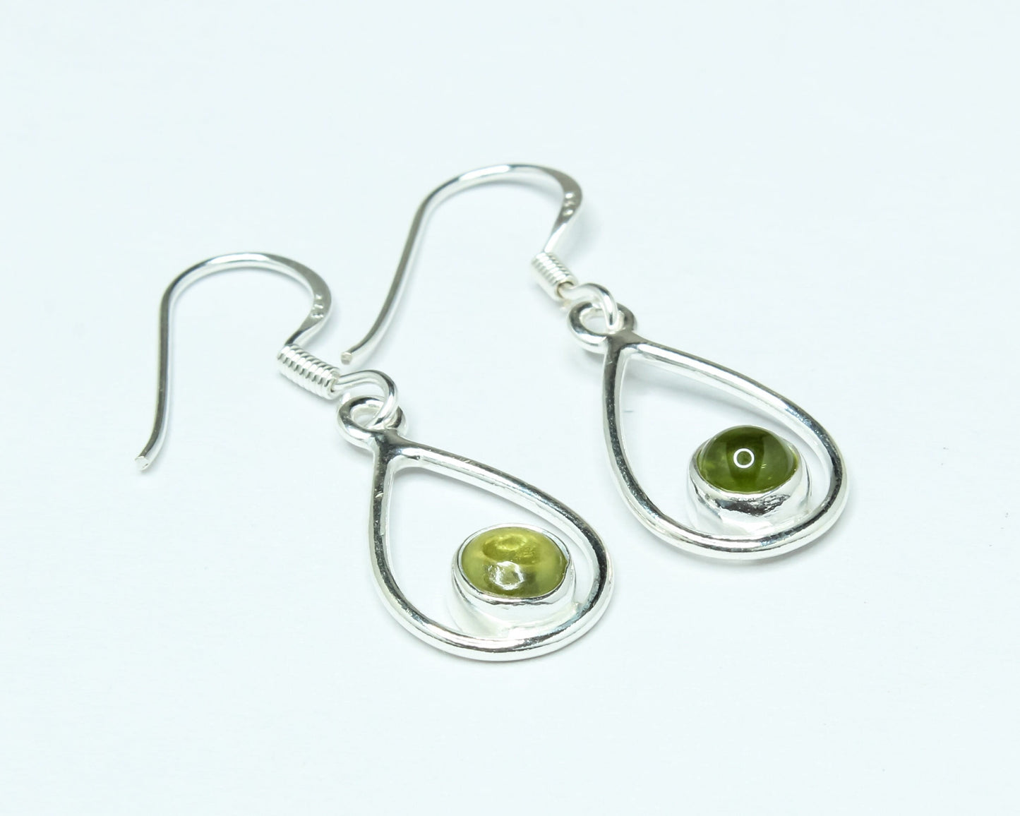 Pear/Teardrop Green PERIDOT Gems Sterling SILVER Simple Drop Earrings