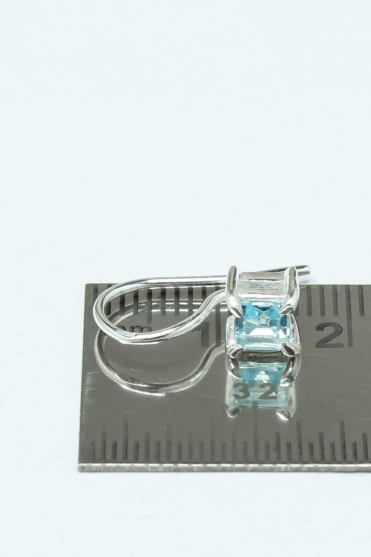 Square Blue TOPAZ Gems 925 Silver Simple Prong Set Latch-Back Earrings