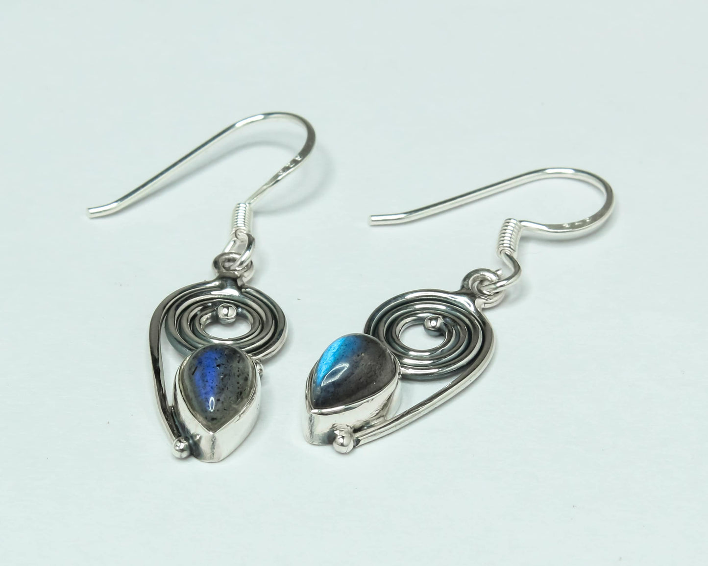 Pear/Teardrop LABRADORITE Gems Solid 925 Silver Bohemian Drop Earrings