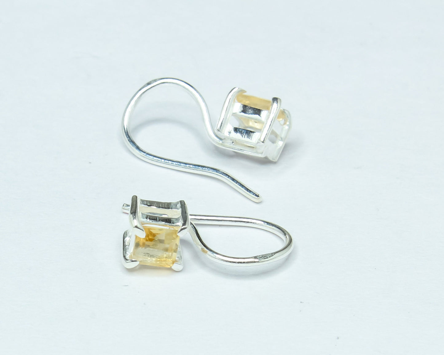 Square Genuine Citrine 925 Silver Simple Prong Set Latch-Back Earrings