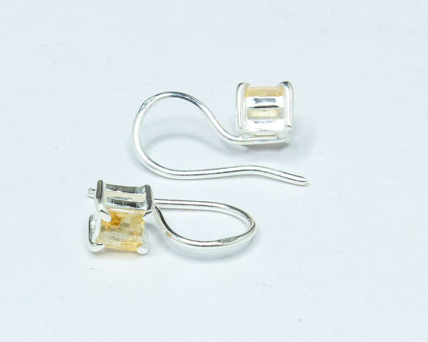 Square Genuine Citrine 925 Silver Simple Prong Set Latch-Back Earrings