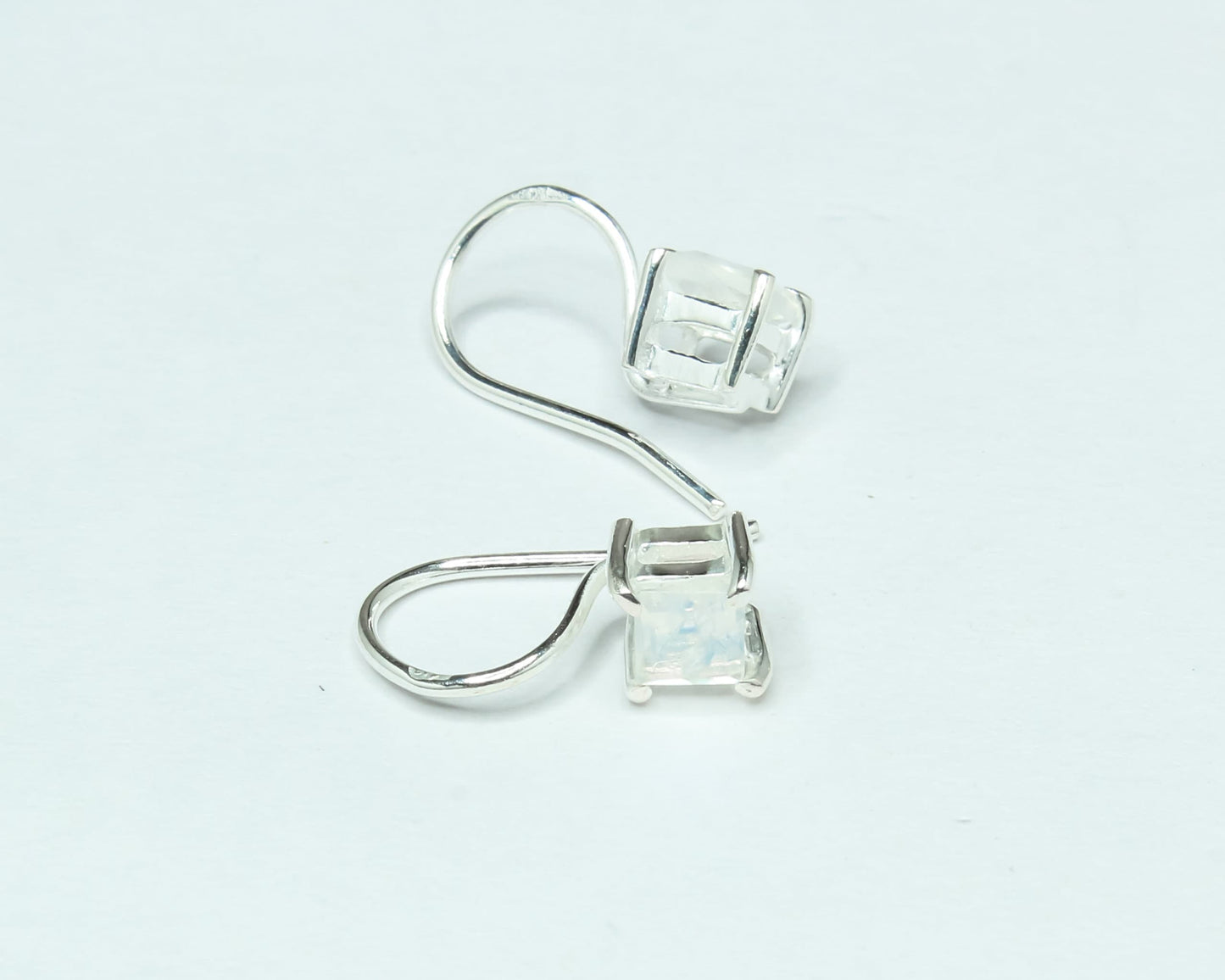 Square Genuine MOONSTONE 925 Silver Simple Prong Set Latch-Back Earrings