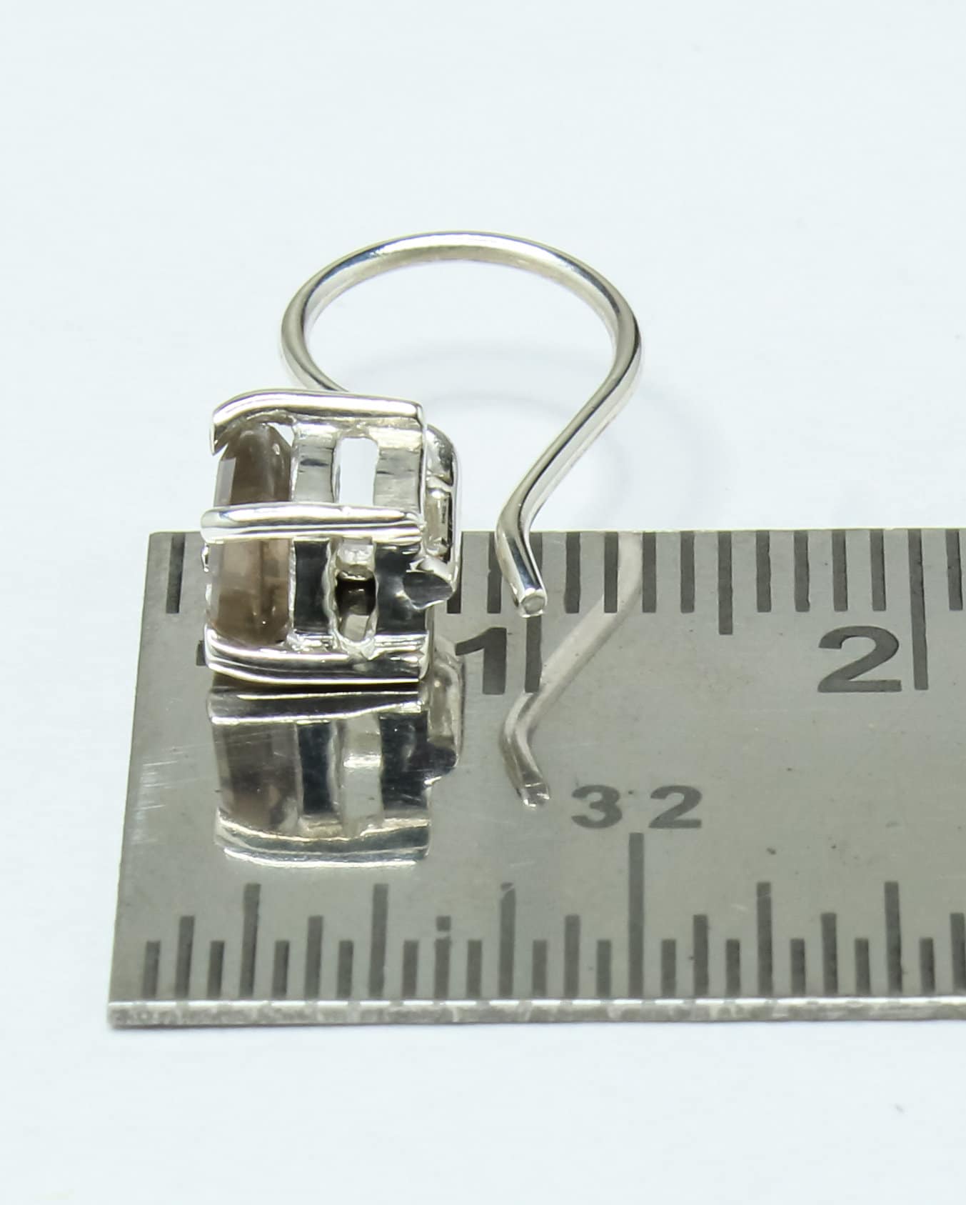 Square Genuine Smoky QUARTZ GEMS 925 Silver Prong Set Latch-Back Earrings