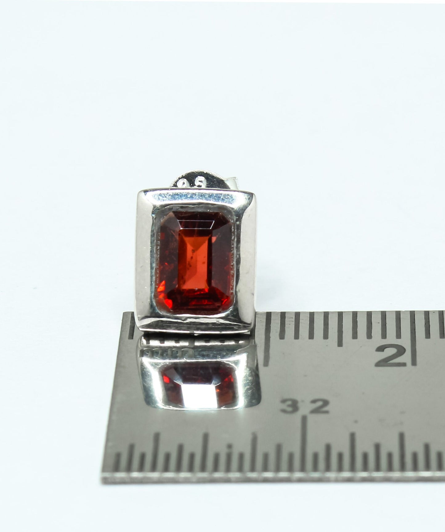 Rectangular Genuine Red GARNET Gemstone 925 Silver Simple Stud Earrings