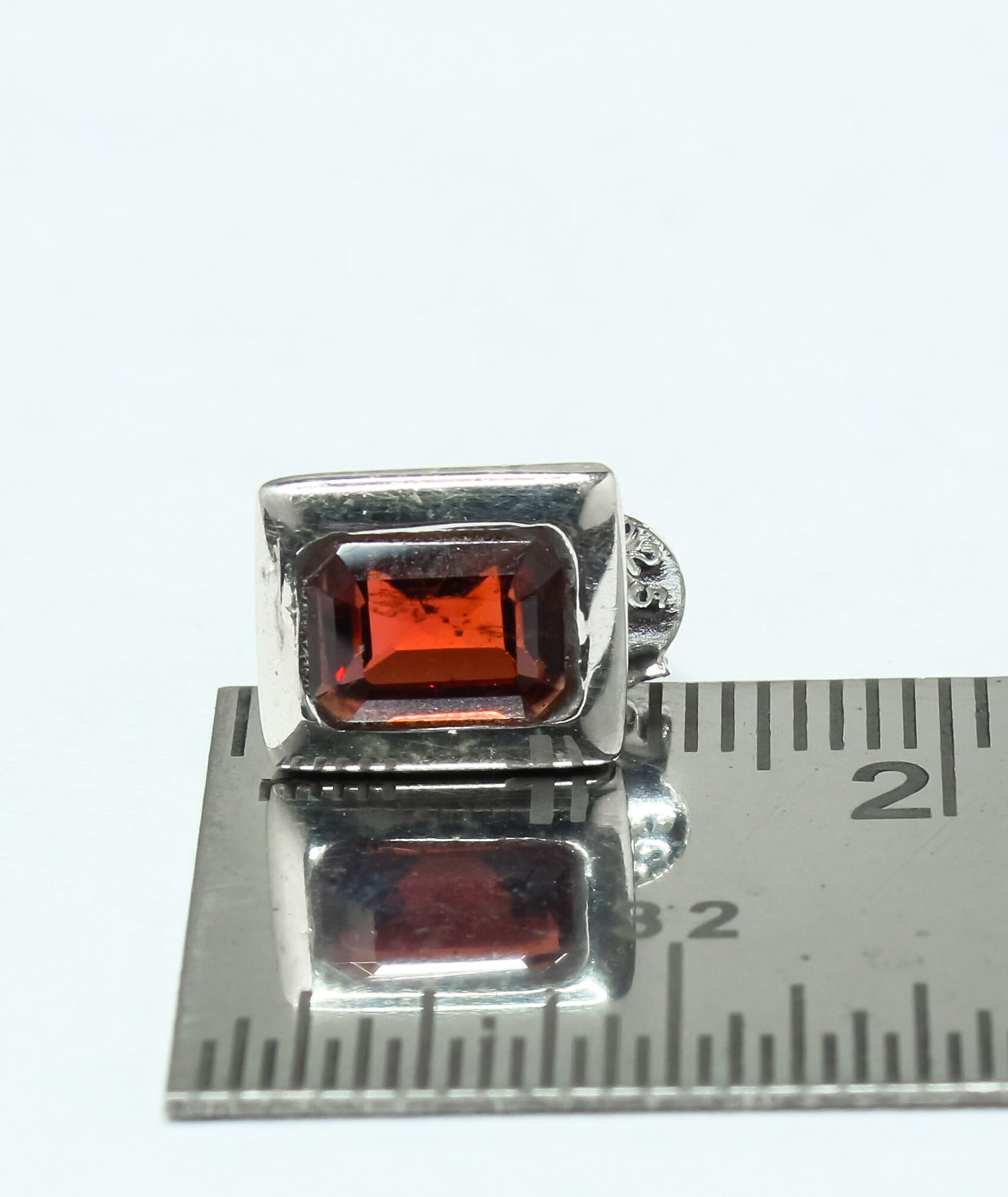 Rectangular Genuine Red GARNET Gemstone 925 Silver Simple Stud Earrings