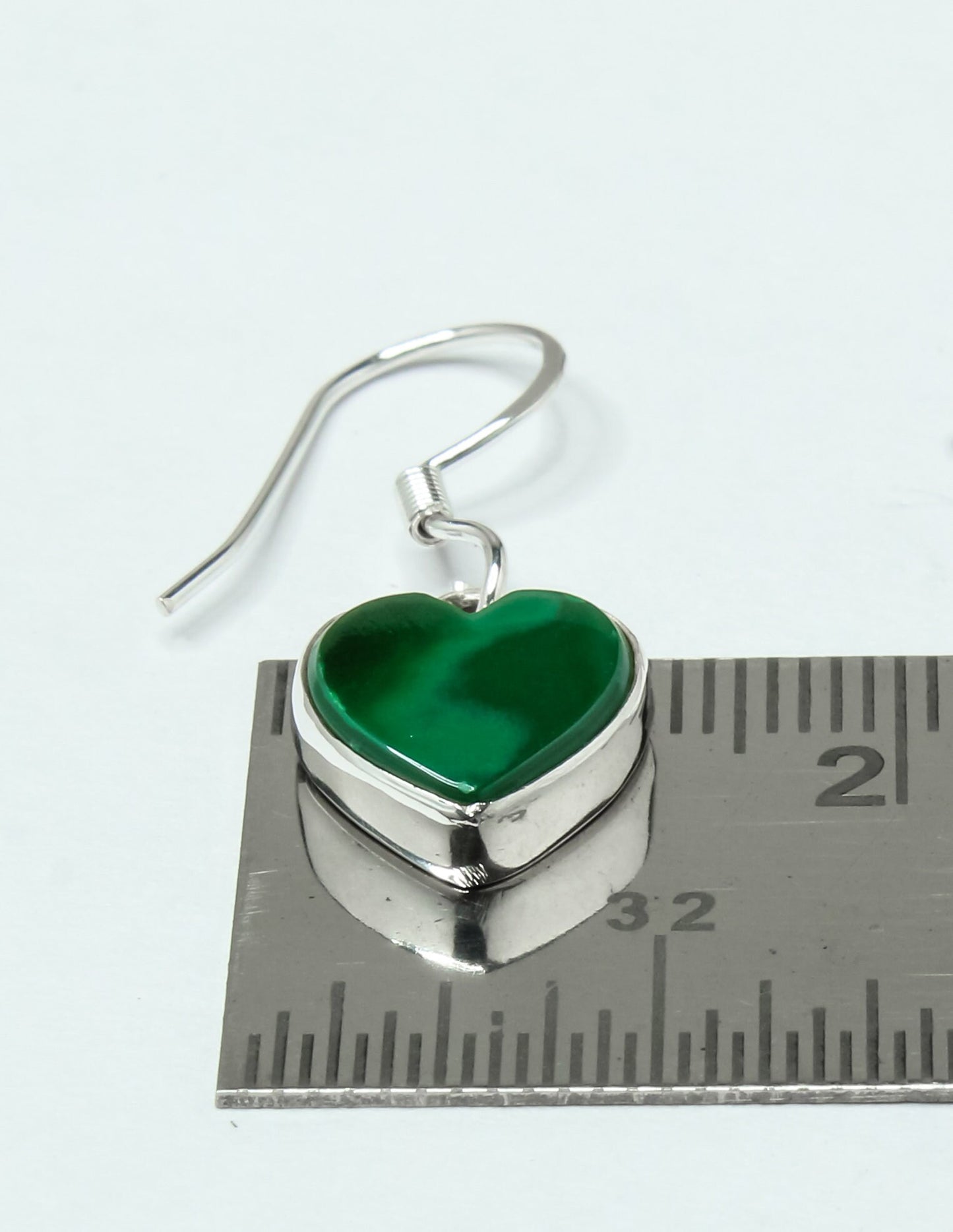 Heart Green Malachite Textured Gemstone Solid 925 Silver Drop Earrings