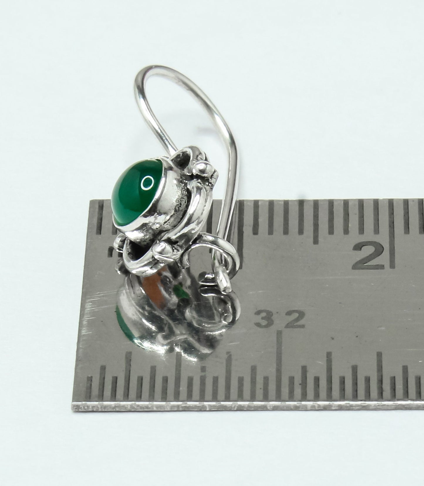 GREEN ONYX Gemstones Oxidized Silver Spring Flower Latch-Back Earrings