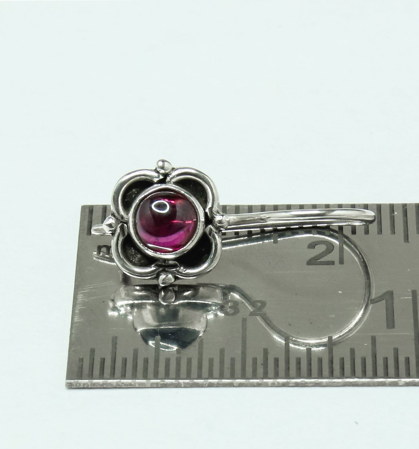 Genuine Red GARNET Gems Oxidized Silver Spring Flower Latch-Back Earrings
