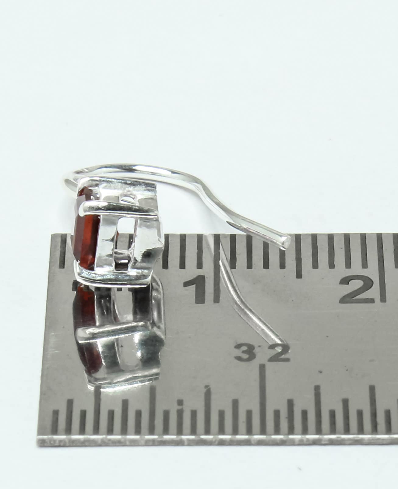Square Red GARNET Gems 925 Silver Simple Prong Set Latch-Back Earrings