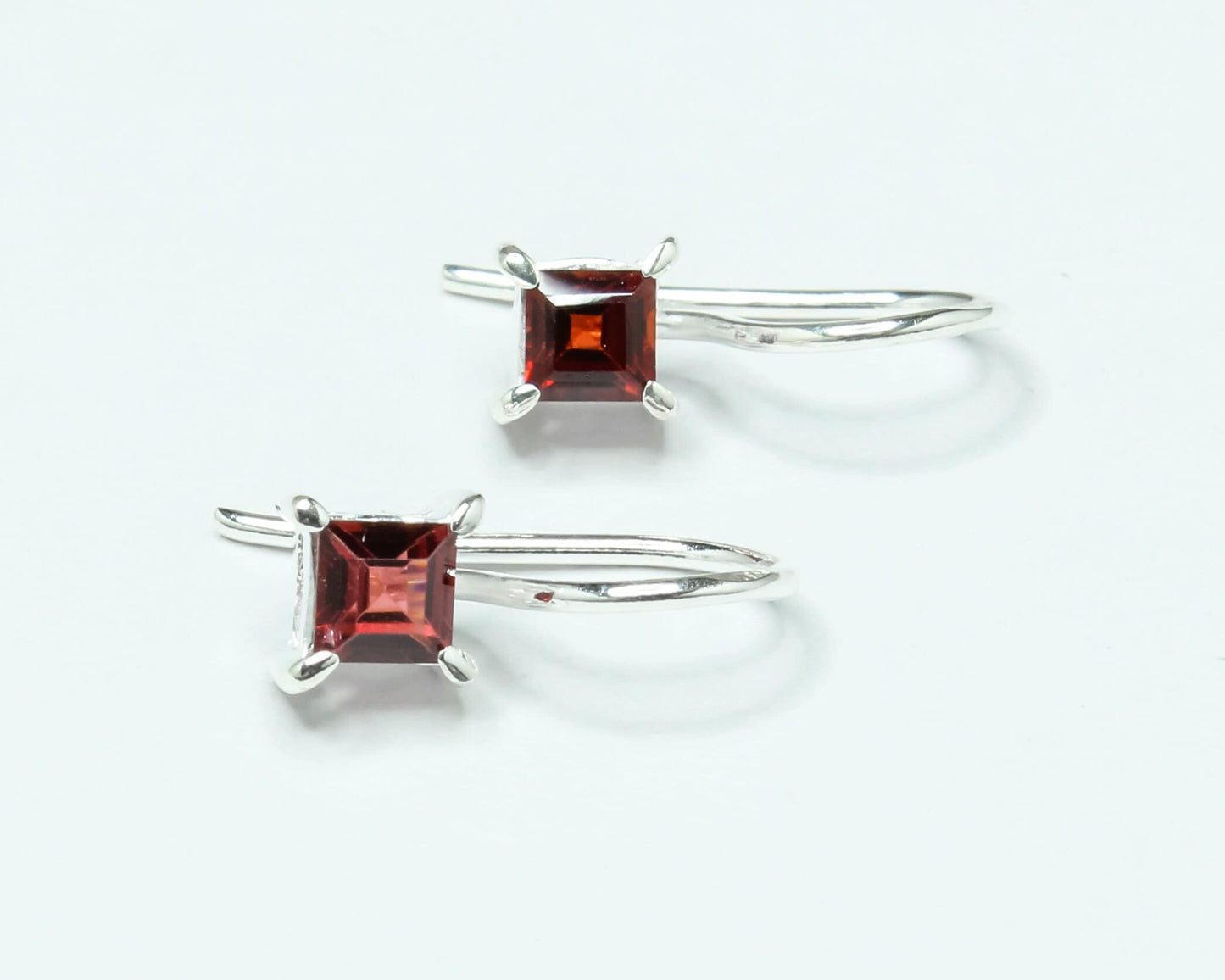 Square Red GARNET Gems 925 Silver Simple Prong Set Latch-Back Earrings