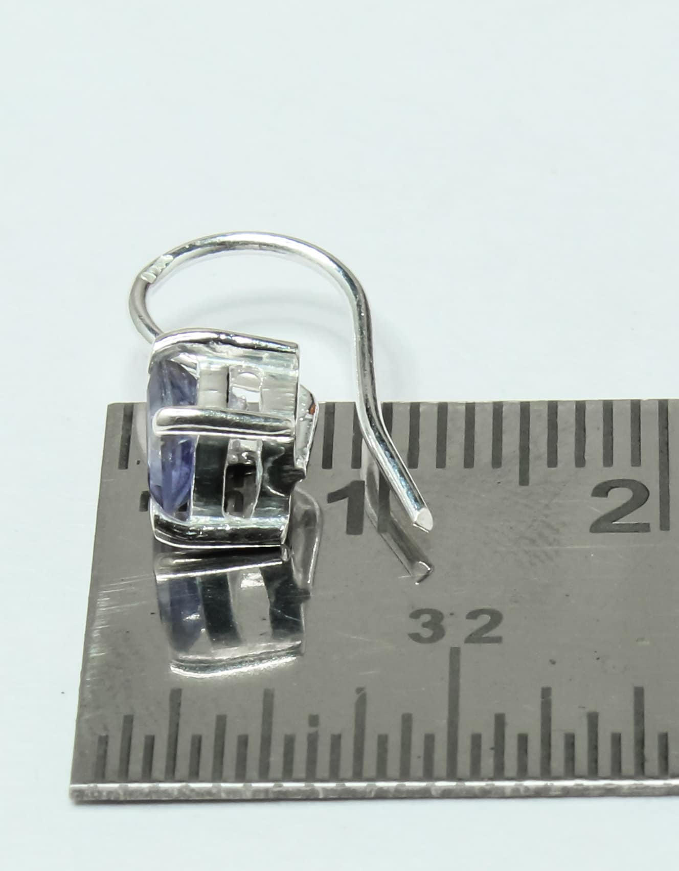 Square Genuine Iolite Gems 925 Silver Simple Prong Set Latch-Back Earrings