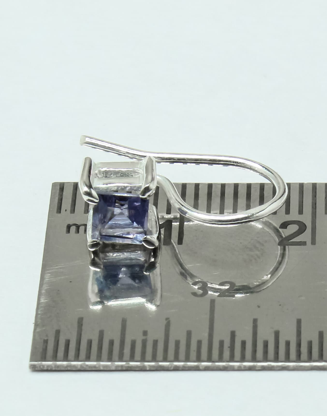 Square Genuine Iolite Gems 925 Silver Simple Prong Set Latch-Back Earrings
