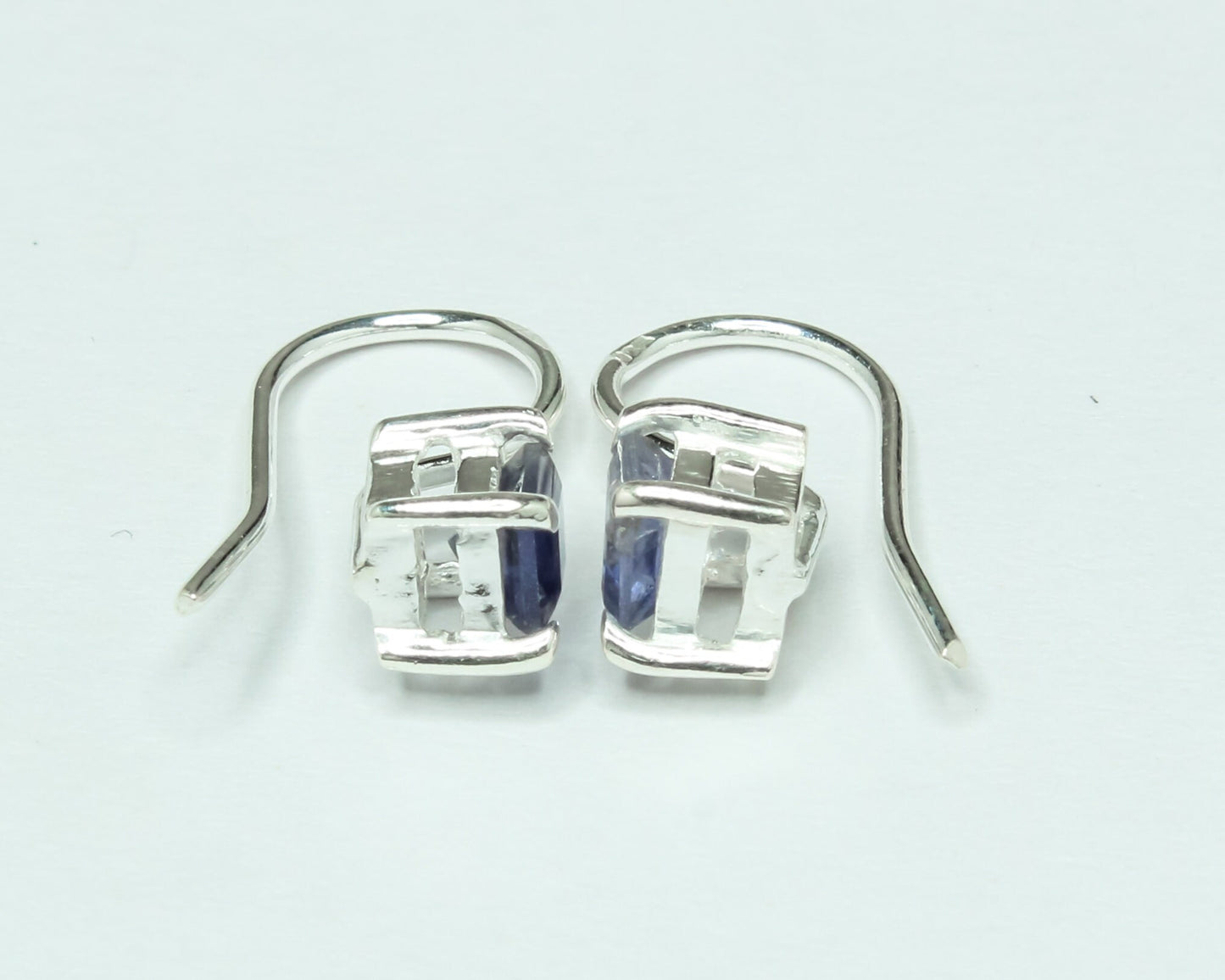 Square Genuine Iolite Gems 925 Silver Simple Prong Set Latch-Back Earrings